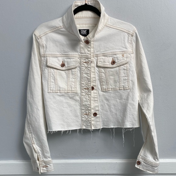 Frye Jackets & Blazers - Frye Jacket denim size medium color cream, slightly fringed at bottom of jacket